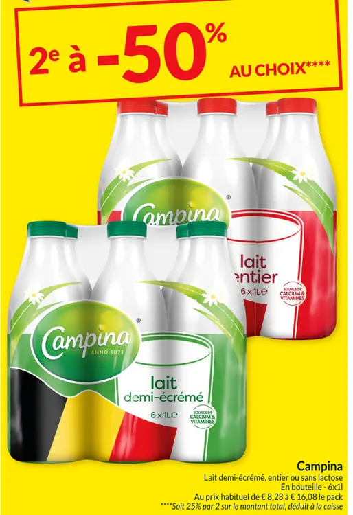 Offre: Lait demi-écrémé, entier ou sans lactose