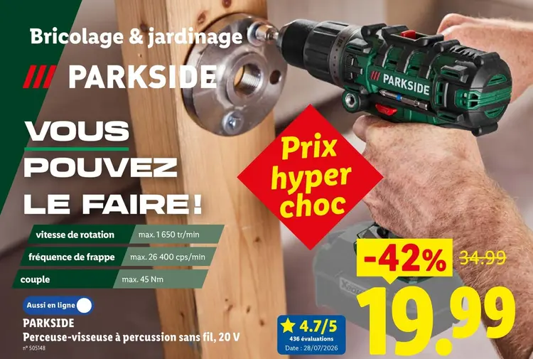 Offre: Perceuse-visseuse à percussion sans fil