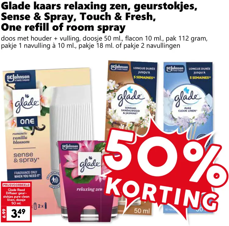 Aanbieding: Kaars relaxing zen, geurstokjes, Sense & Spray, Touch & Fresh, One refill of room spray