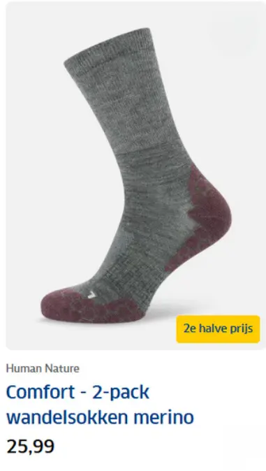 Aanbieding: Human Nature Comfort - 2-pack wandelsokken merino