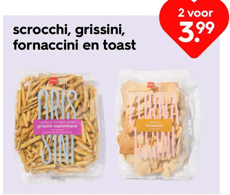 Promotie: scrocchi, grissini, fornaccini en toast
