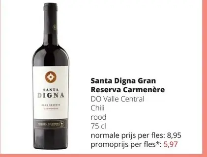 Promotie: Santa Digna Gran Reserva Carmenère DO Valle Central Rood
