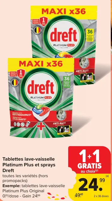 Offre: Tablettes lave-vaisselle Platinum Plus et sprays Dreft
