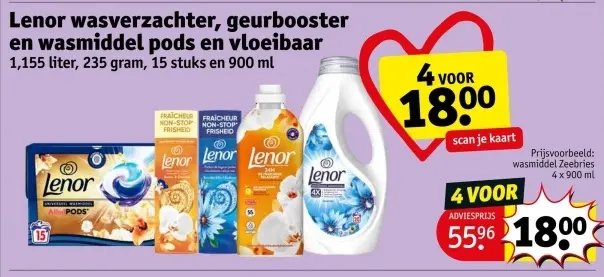 Aanbieding: Lenor wasverzachter, geurbooster en wasmiddel pods en vloeibaar