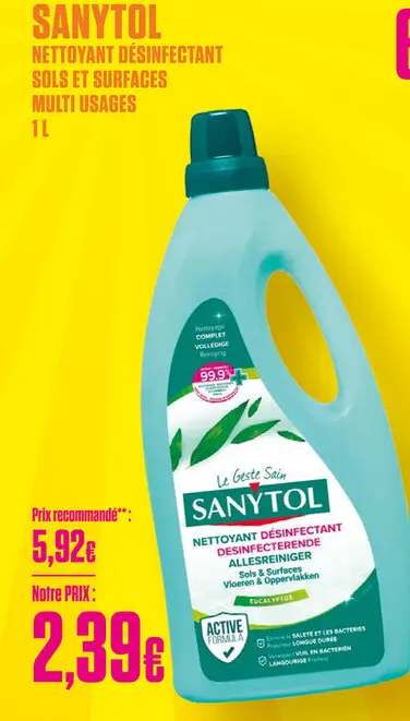 Offre: Sanytol nettoyant désinfectant sols et surfaces multi usages
