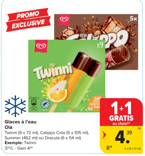 Offre: Glaces à l'eau