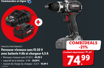 Offre: Perceuse-visseuse sans fil 20 V avec batterie