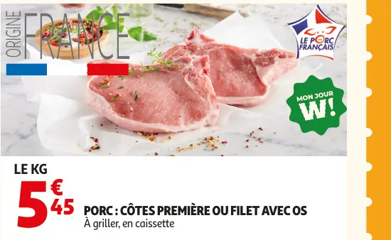 Offre: Porc: côtes première ou filet avec os