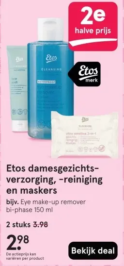 Aanbieding: Etos damesgezichts-verzorging, -reiniging en maskers
