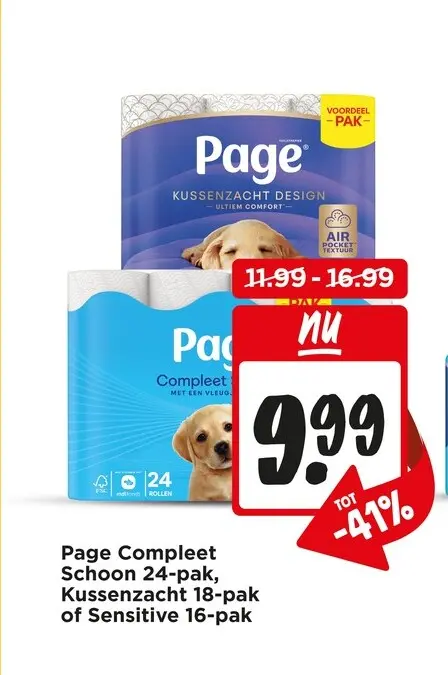 Aanbieding: Page Compleet Schoon 24-pak, Kussenzacht 18-pak of Sensitive 16-pak