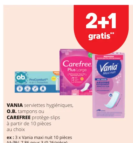 Offre: Serviettes hygiéniques, tampons ou protège-slips