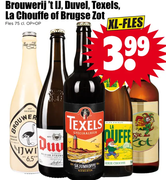 Aanbieding: Brouwerij 't IJ, Duvel, Texels, La Chouffe of Brugse Zot