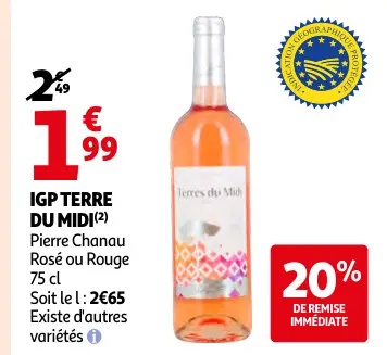 Promotie: IGP TERRE DU MIDI Pierre Chanau Rosé ou Rouge