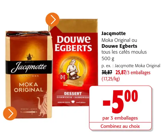 Offre: Jacqmotte Moka Original ou Douwe Egberts tous les cafés moulus