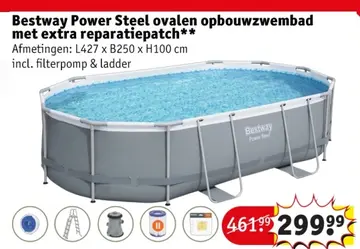 Aanbieding: Bestway Power Steel ovalen opbouwzwembad met extra reparatiepatch