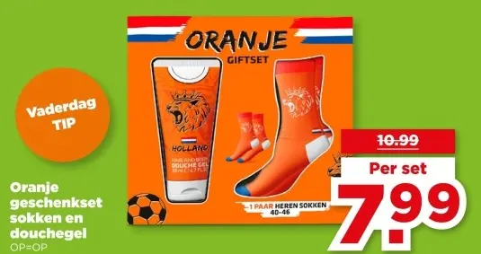 Aanbieding: Oranje geschenkset sokken en douchegel