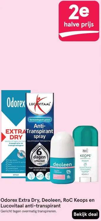 Aanbieding: Odorex Extra Dry, Deoleen, RoC Keops en Lucovitaal anti-transpirant