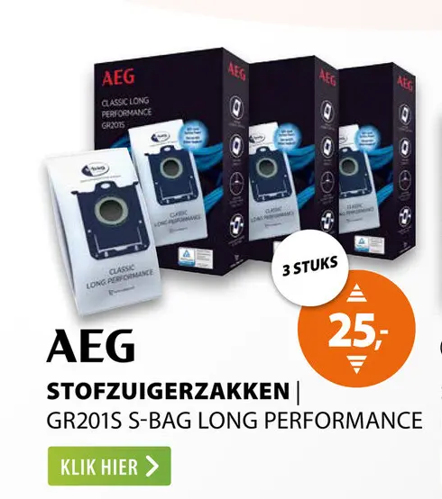 Aanbieding: AEG GR201S S-bag long performance 4-bags Blauw