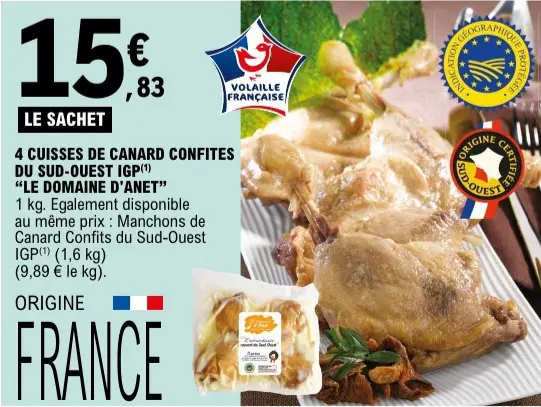 Offre: Le Domaine d'Anet Cuisses de canard confites du Sud-Ouest IGP