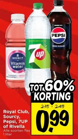 Aanbieding: Royal Club, Sourcy, Pepsi, 7UP of Rivella