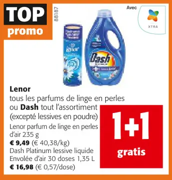 Offre: Lenor ou Dash tous les parfums de linge en perles ou Dash tout l'assortiment