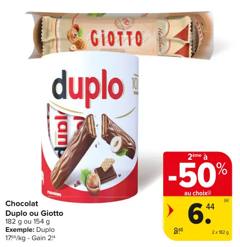 Offre: Chocolat Duplo ou Giotto