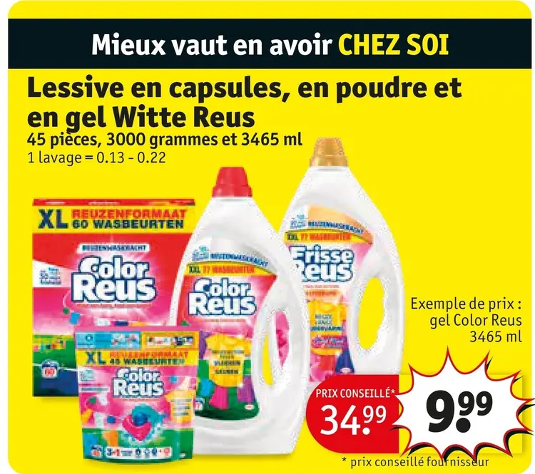 Offre: Lessive en capsules, en poudre et en gel Witte Reus