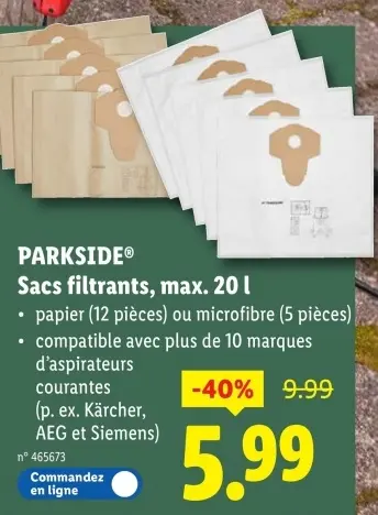 Offre: Sacs filtrants