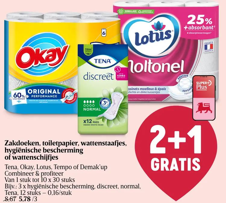 Promotie: Zakdoeken, toiletpapier, wattenstaafjes, hyginische bescherming of wattenschijfjes