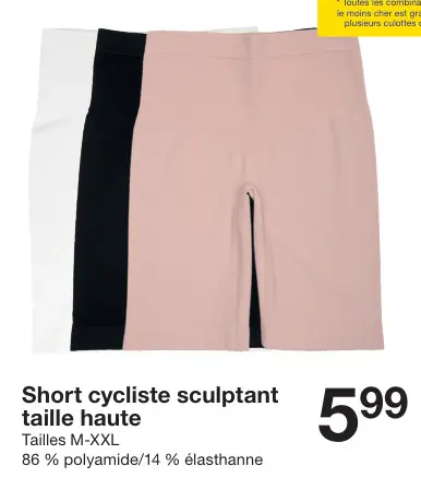 Offre: Short cycliste sculptant taille haute