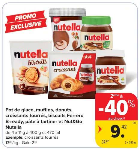Offre: Pot de glace, muffins, donuts, croissants fourrés, biscuits Ferrero B-ready, pâte à tartiner et Nut&Goijs