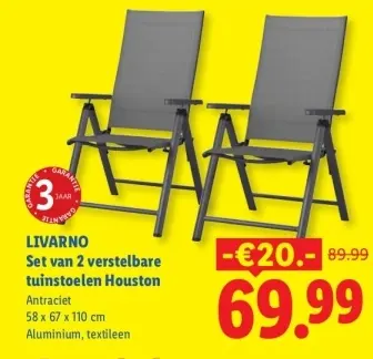 Aanbieding: Set van 2 verstelbare tuinstoelen Houston