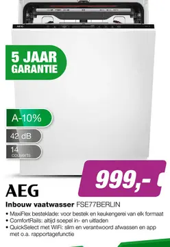Aanbieding: AEG FSE77BERLIN Inbouw Vaatwasser