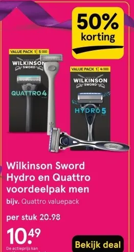Aanbieding: Wilkinson Sword Hydro en Quattro voordeelpak
