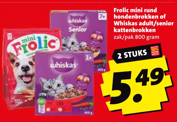 Aanbieding: Frolic mini rund hondenbrokken of Whiskas adult/senior kattenbrokken