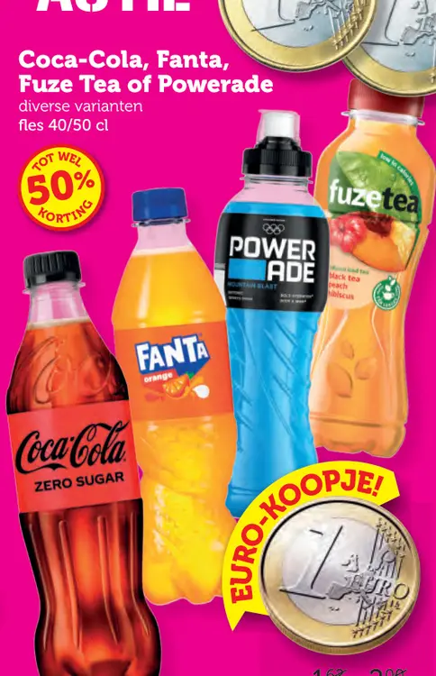 Aanbieding: Coca-Cola, Fanta, Fuze Tea of Powerade