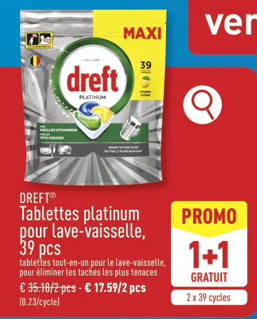 Offre: Tablettes platinum pour lave-vaisselle