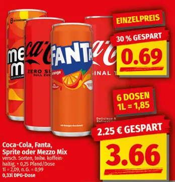 Aanbieding: Coca-Cola, Fanta, Sprite oder Mezzo Mix