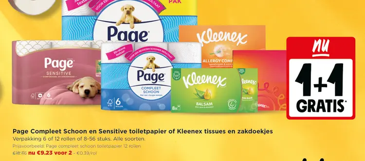 Promotie: Compleet Schoon en Sensitive toiletpapier of Kleenex tissues en zakdoekjes