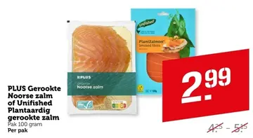 Aanbieding: PLUS Gerookte Noorse zalm of Unifished Plantaardig