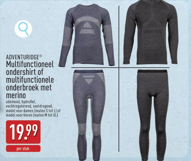 Promotie: ADVENTURIDGE® Multifunctioneel ondershirt of multifuctionele onderbroek met merino
