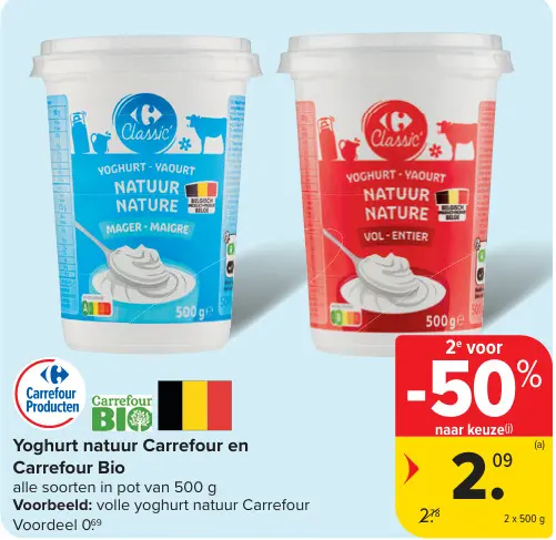 Promotie: Yoghurt natuur Carrefour en Carrefour Bio