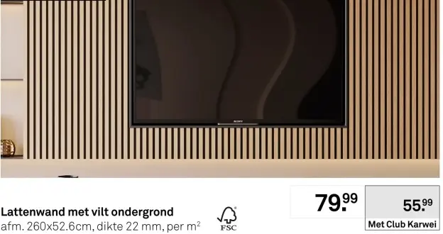 Aanbieding: Lattenwand met vilt ondergrond
