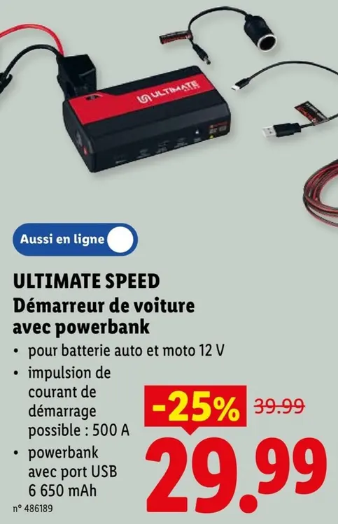 Offre: ULTIMATE SPEED Démarreur de voiture avec powerbank