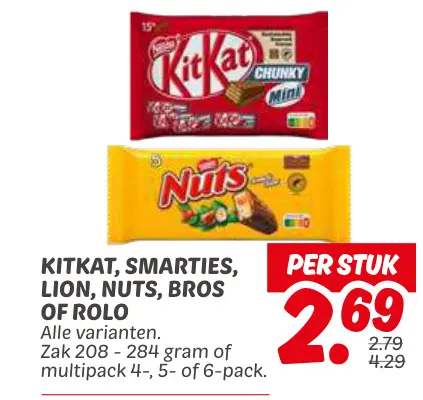 Aanbieding: Kitkat, Smarties, Lion, Nuts, Bros of Rolo