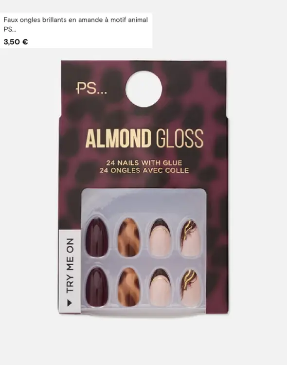 Offre: Faux ongles brillants en amande a motif animal