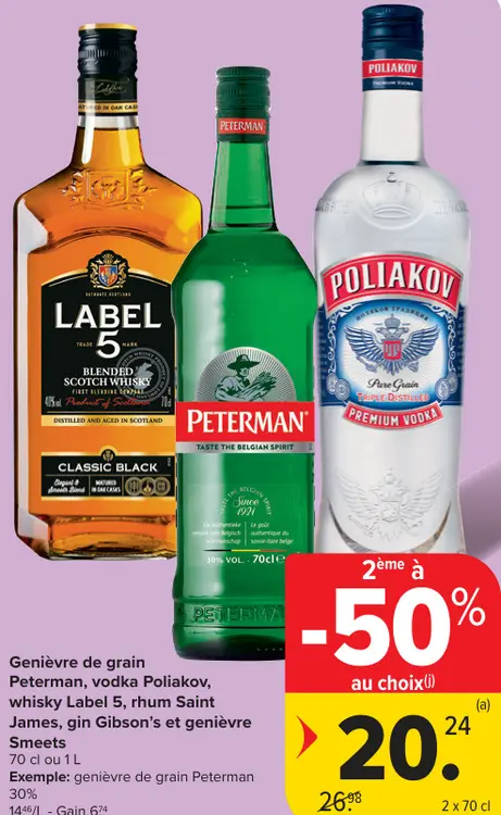 Offre: Genièvre de grain, vodka, whisky, rhum, gin