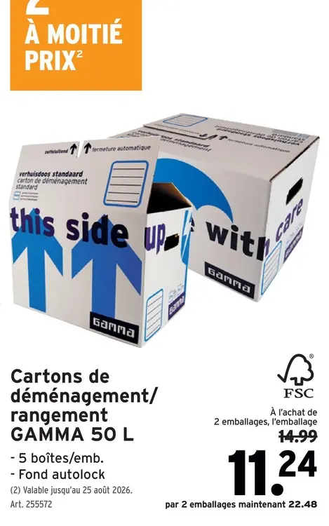 Offre: Cartons de déménagement/rangement GAMMA 50 L