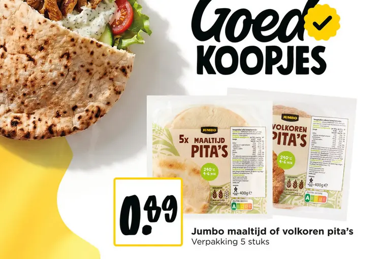 Aanbieding: Jumbo maaltijd of volkoren pita's