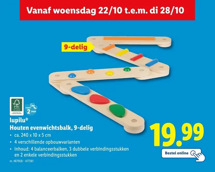 Aanbieding: Houten evenwichtsbalk 9-delig